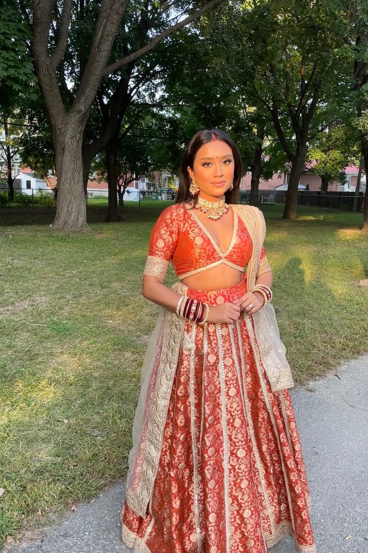 Rust Orange Banarsi Lehenga